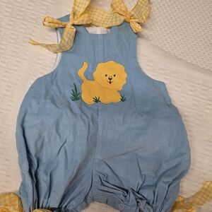 Blue Baby One-Piece Romper with Yellow Lion Applique
